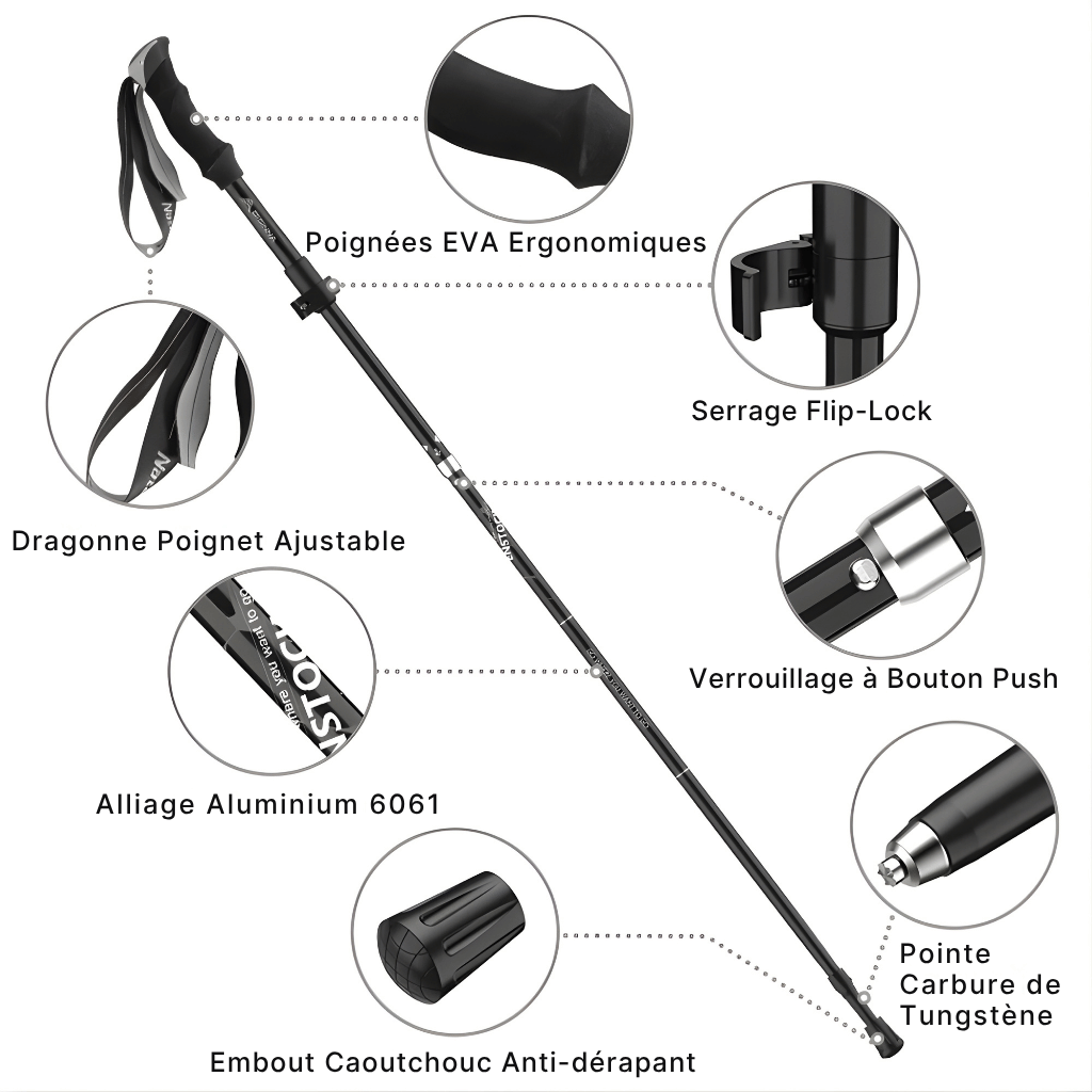 Set bâtons de randonnée pliables 95–110 / 115–135 cm | AJ FlipLock