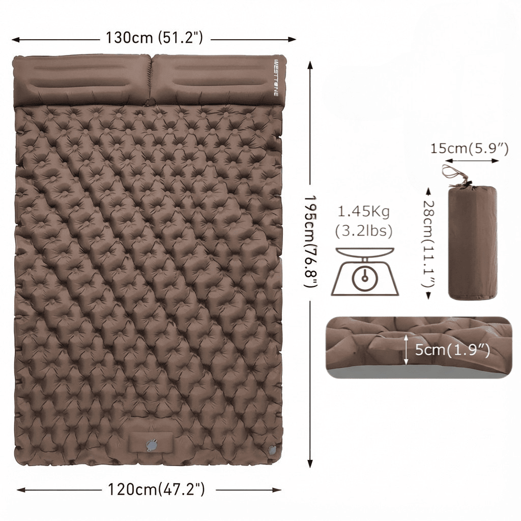 Matelas Gonflable 2 Personnes Camping - Pompe & Oreillers Intégrés | AJ Duo Confort