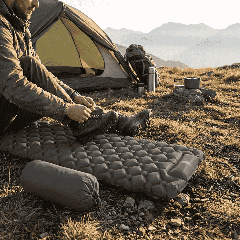 Matelas Gonflable 1 Personne Camping - Oreiller & Pompe Intégrés | AJ Compact Pro