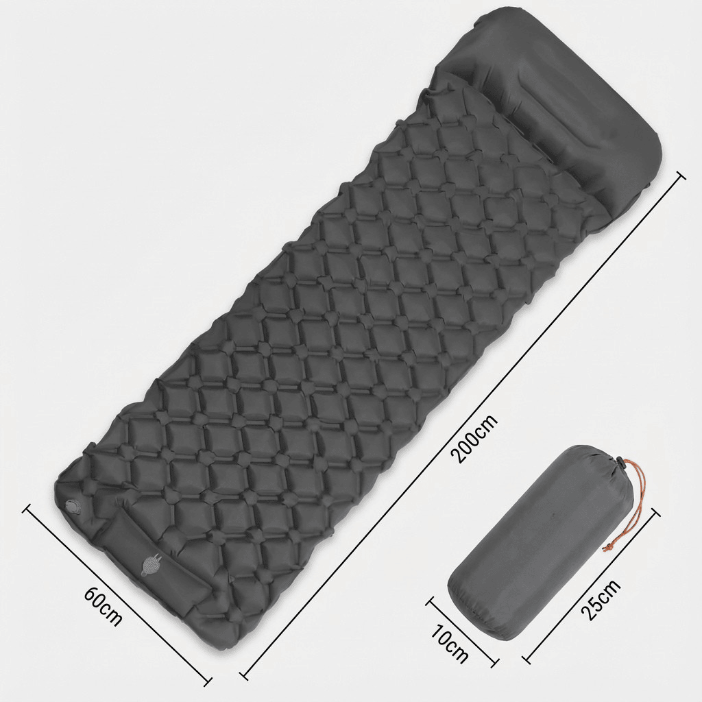 Matelas Gonflable 1 Personne Camping - Oreiller & Pompe Intégrés | AJ Compact Pro