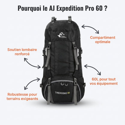 Sac à Dos Randonnée 60L Étanche & Robuste | AJ Expedition Pro 60