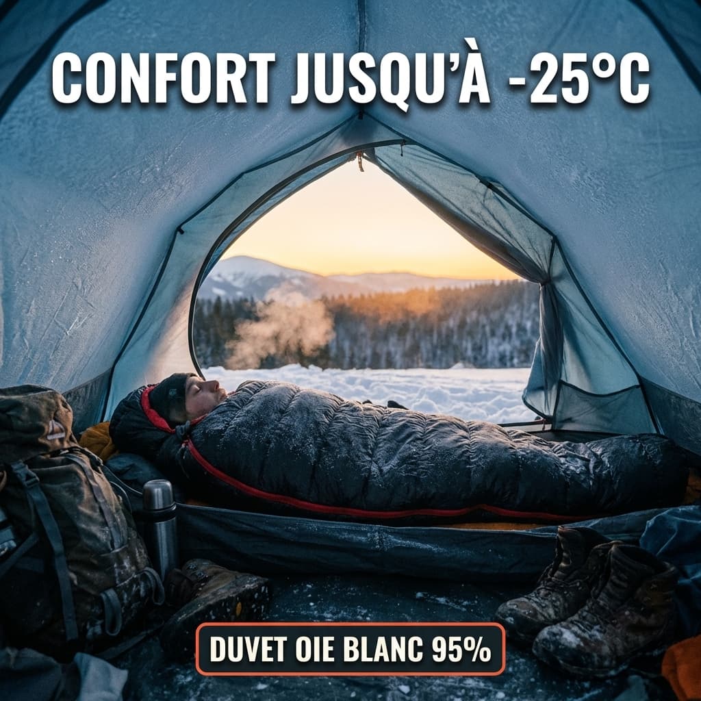 Sac de Couchage Grand Froid -25°C - Duvet Oie 95% | Ultra-Léger & Compact